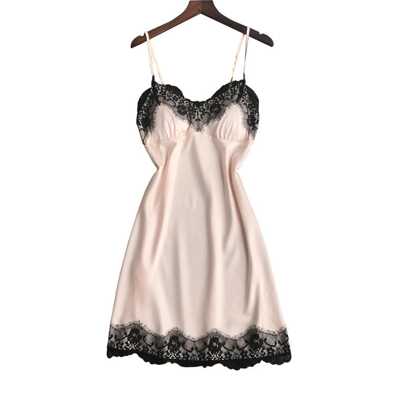 Sexy Satin & Lace Slip Dress Nightgown V-neck Lace Hem Strap Nightdress