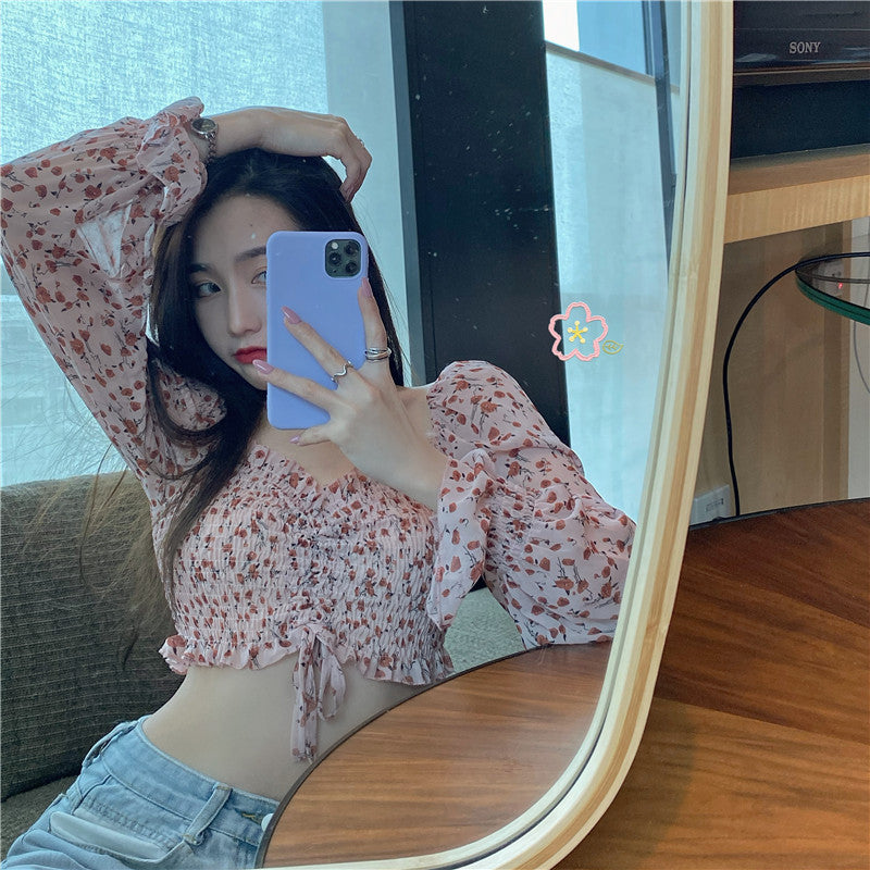 Floral Off-Shoulder Drawstring Crop Top For Women's