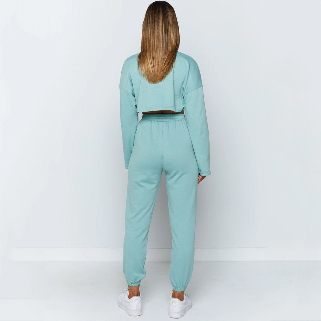 Comfy Cropped Sweatshirt & Jogger Pants Set Sports and leisure suits