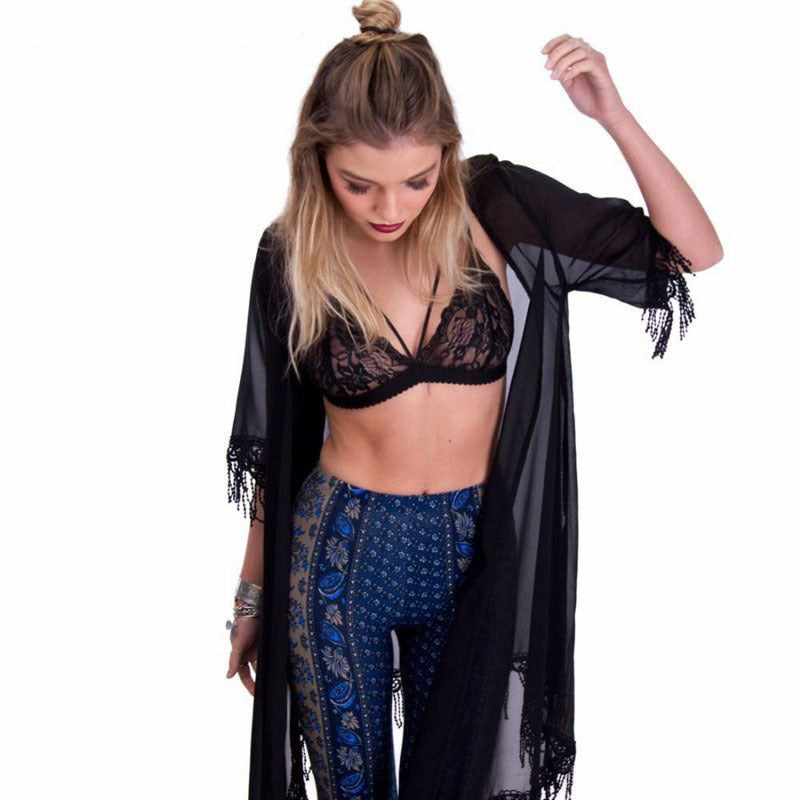Sexy Long See-Through Lingerie Robe Lace bra