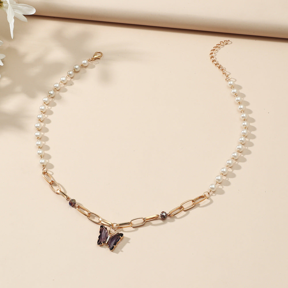 Pearl & Chain Butterfly Necklace – Whimsical Elegance with a Modern Twist Zircon Butterfly Pendant Personalized Pearl Necklace