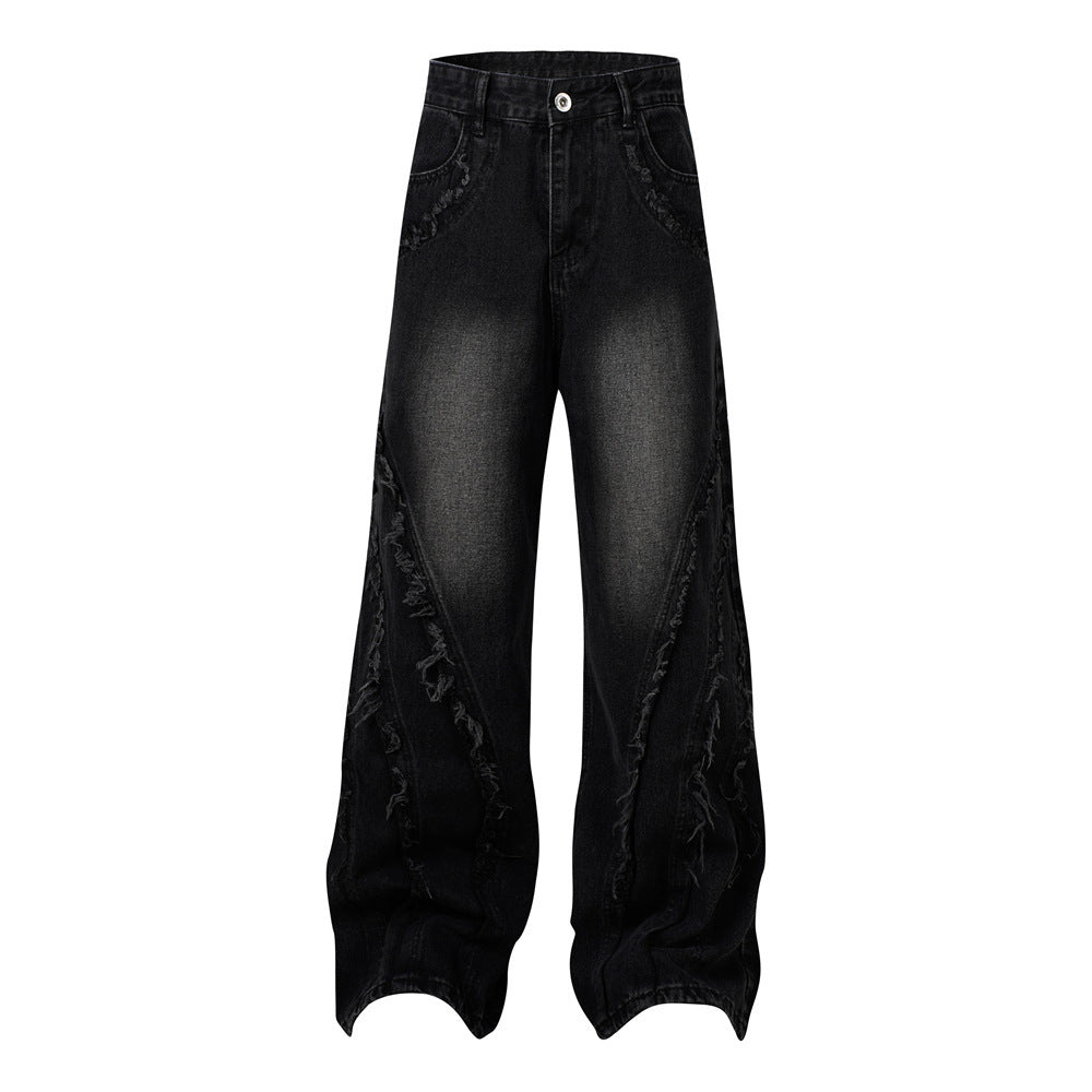 Trendy Ripped Patchwork Flare Jeans Retro Unisex Wear Bootcut Denim Jeans