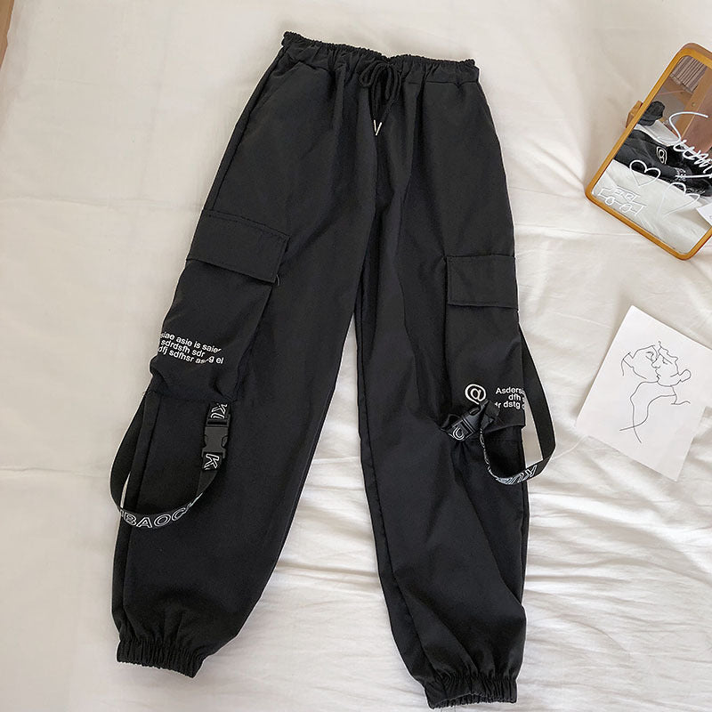 Urban Grip Strap Cargo Joggers – Tactical Edge, Street-Ready Style Elastic waist harem pants beam leg pants