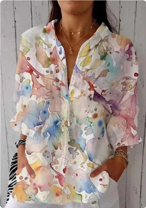 Creative Fashion 3D Printing Lapel Casual Shirt For Women's