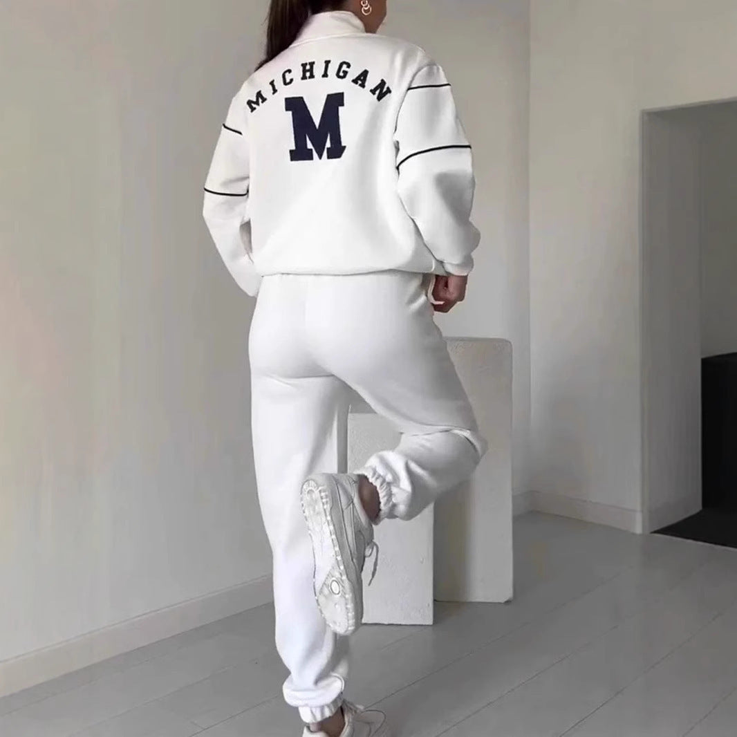 Michigan Varsity Lounge Set – Cozy Fit, Classic Edge Women's 2 Piece Outfits Lounge Hoodless Pullover Sweatshirt Sweatsuit Sets Sweatshirt Baggy Fashion Sweatpants With Pockets