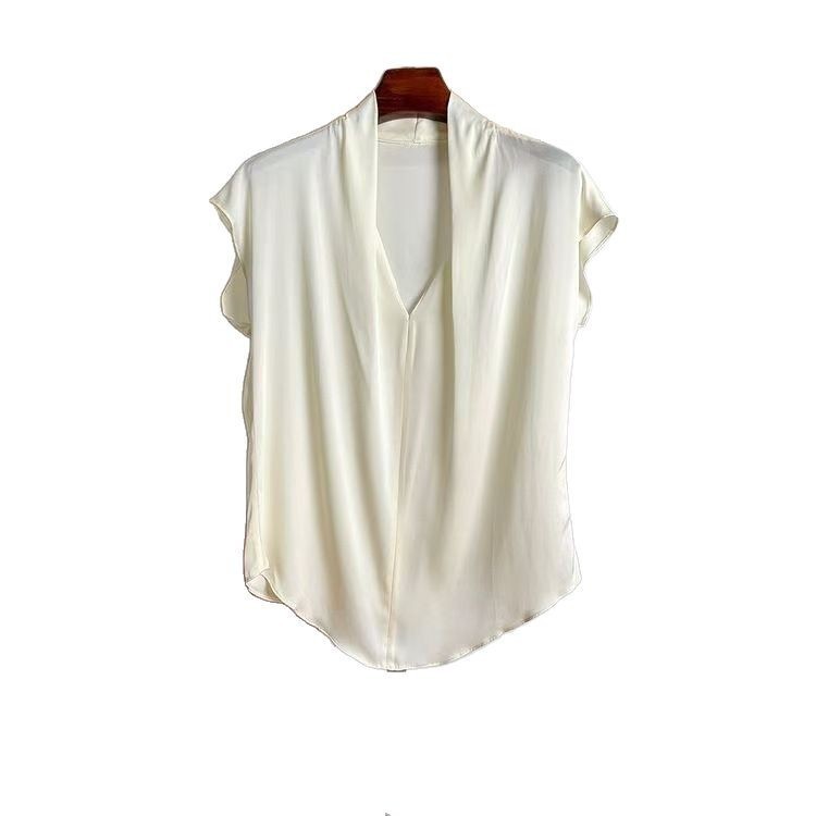 Drape Neck Sleeveless Blouse - Elegant V-Neck Top for Women Thin Shirt Women Sleeveless Pullover Vest Top Women
