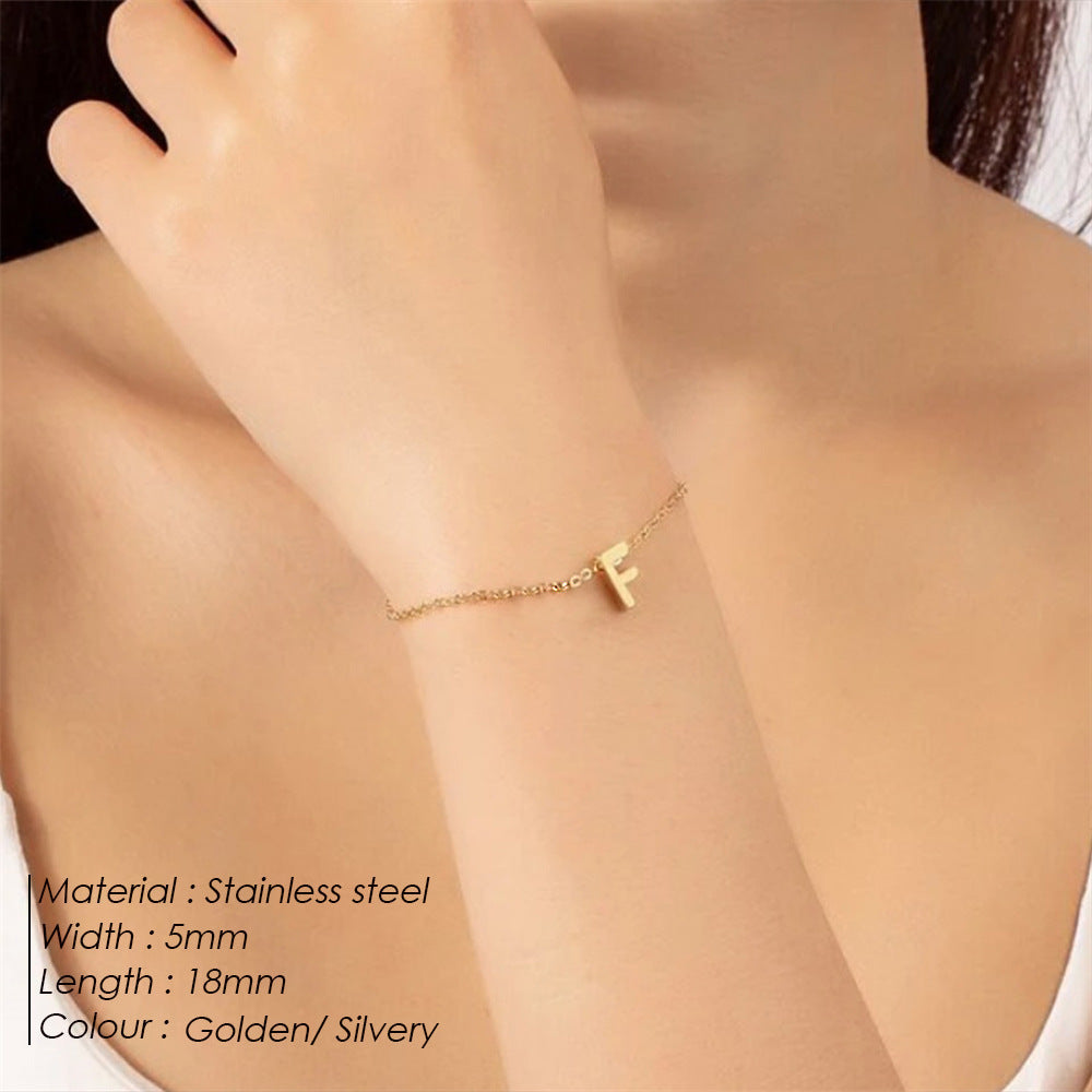 Minimalist Initial Charm Bracelet – Personalized Elegance in Gold & Silver 26 Letters Fashion Personality Stainless Steel Letter Bracelet