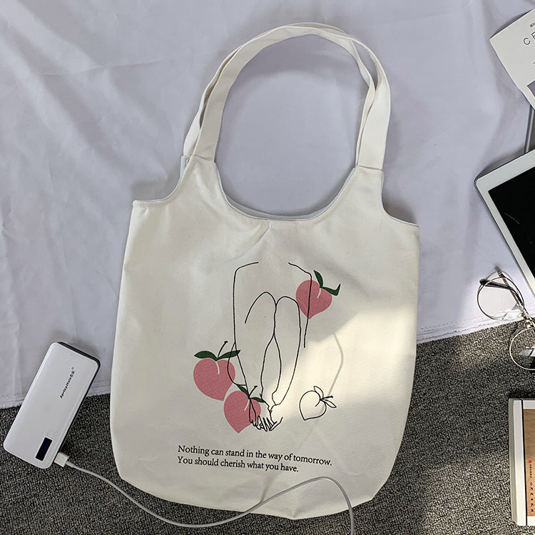 Canvas Tote Bag with Orange Print Korean Bag