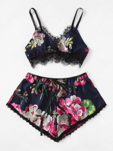 Luxury Satin Lace Sleepwear Set – Soft, Sexy & Stylish Satin underwear bra shorts set