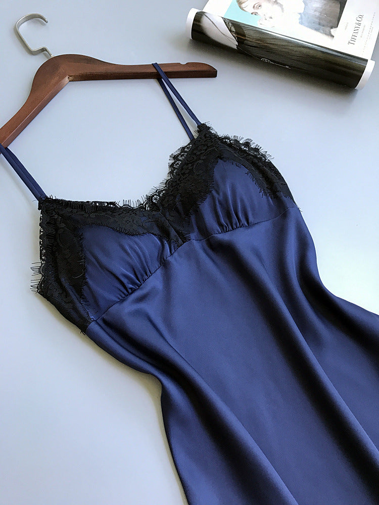 Sexy Satin & Lace Slip Dress Nightgown V-neck Lace Hem Strap Nightdress