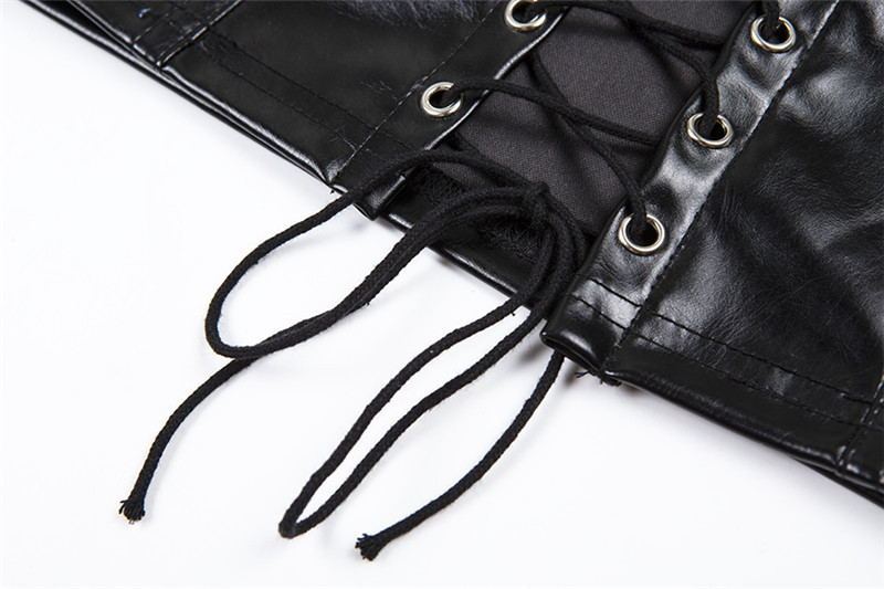 Edgy Faux Leather Lace-Up Halter Top for Women Hollow-out crop PU small vest female
