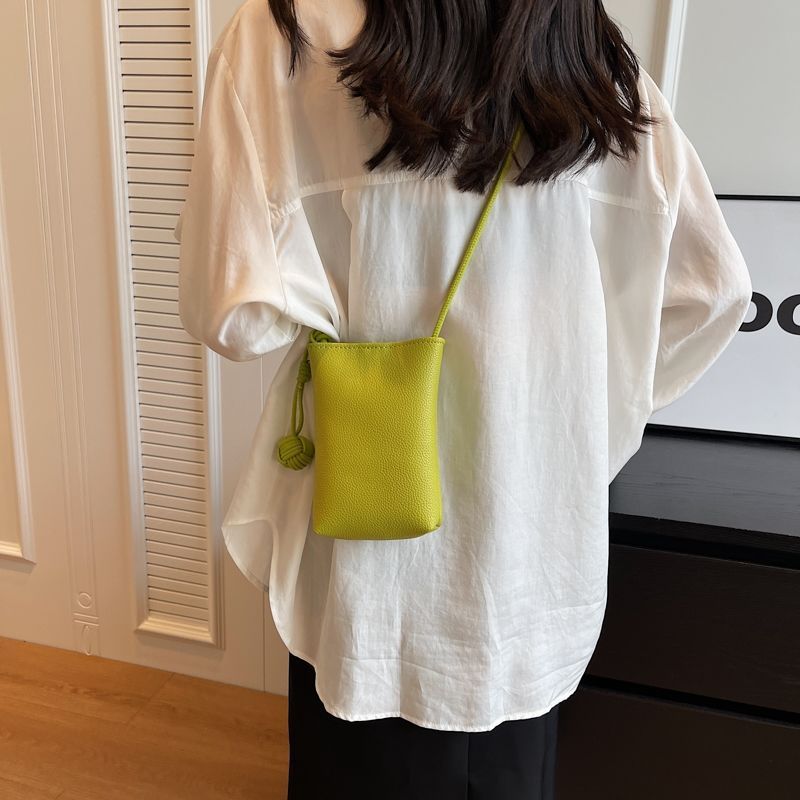 Chic Minimalist Phone Sling Bag with Pom-Pom Detail Crossbody Bag Mini Phone Bag