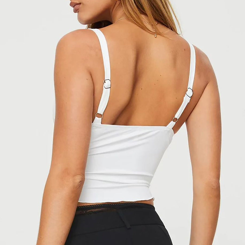 Bow Camisole Backless Tank Waist Trimming Wave Edge Bandeau Sling Top For Women's