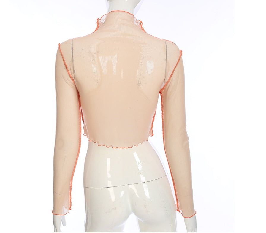 CHINESE DRAGON TURTLENECK MESH CROP TOP