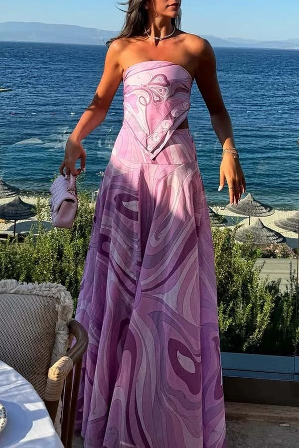 Elegant Vacation Style Suit Tube Top Two-piece Long Dress
