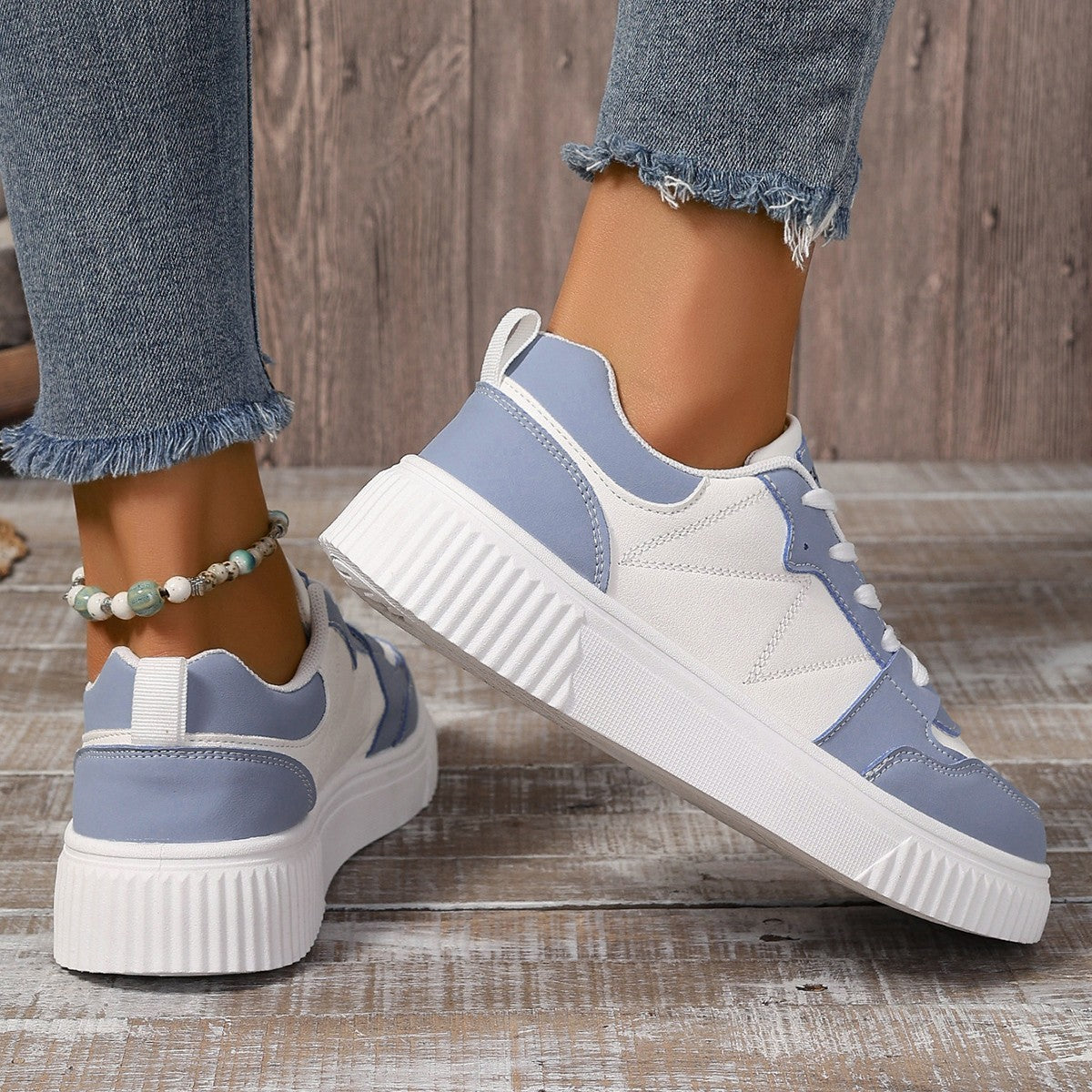 Chic Color Block Design Platform Sneakers Thick Bottom Lightweight Student Casual Sports Skate Shoes