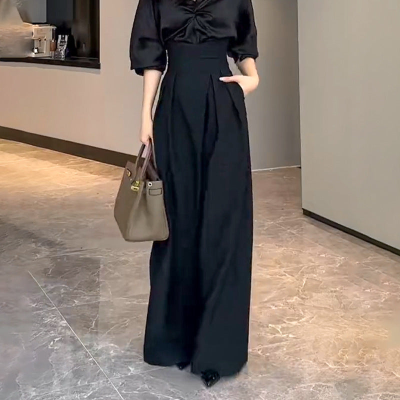 High-Waist Draped Wide-Leg Trousers – Elegant & Empowered Fashion Drooping Wide-leg Pants Women