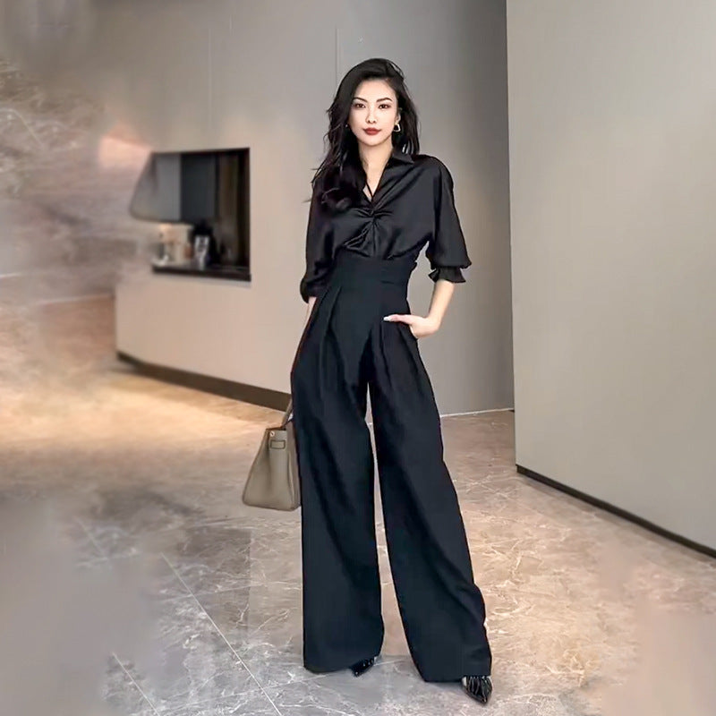High-Waist Draped Wide-Leg Trousers – Elegant & Empowered Fashion Drooping Wide-leg Pants Women