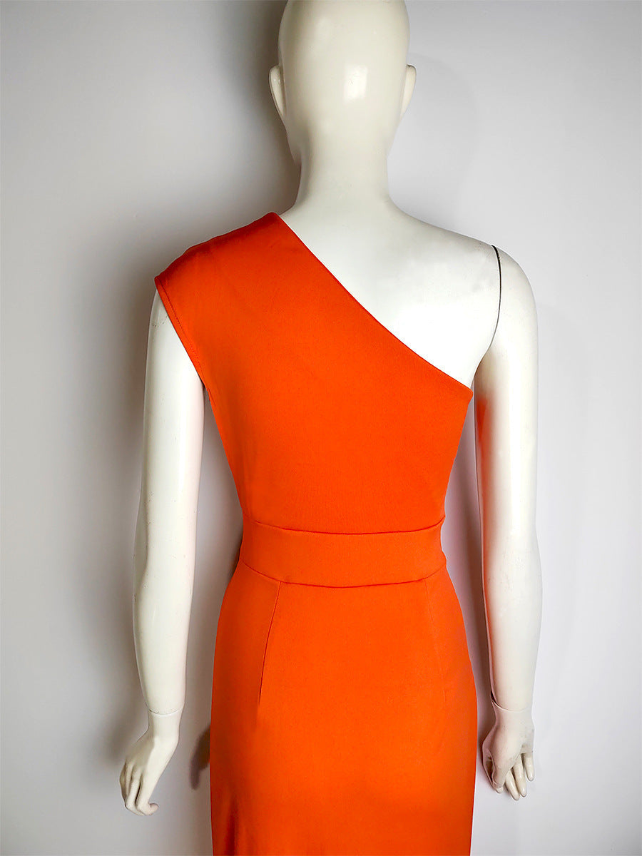 One-shoulder High Waist Front Slit Temperament Dress For Women's