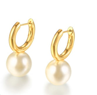Elegant Gold Hoop Earrings with Dainty Pearl Drop Gold Pearl Hoop Earring