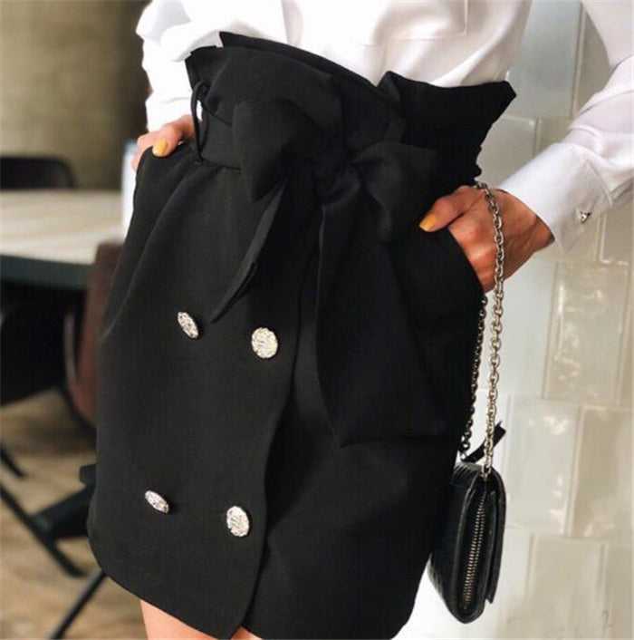 Bow Tie Mini Sweet Vintage Button Skirts For Women