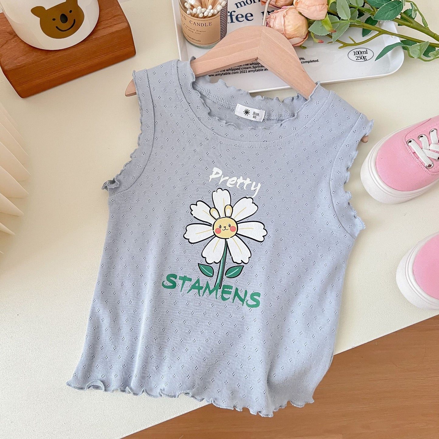 Bloom & Bunny Sleeveless Tops – Whimsy for Little Wardrobes Girls' Korean Style Cartoon Top Outerwear