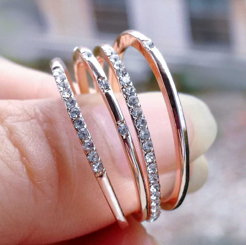 Square Zirconium Four-piece Diamond Ring