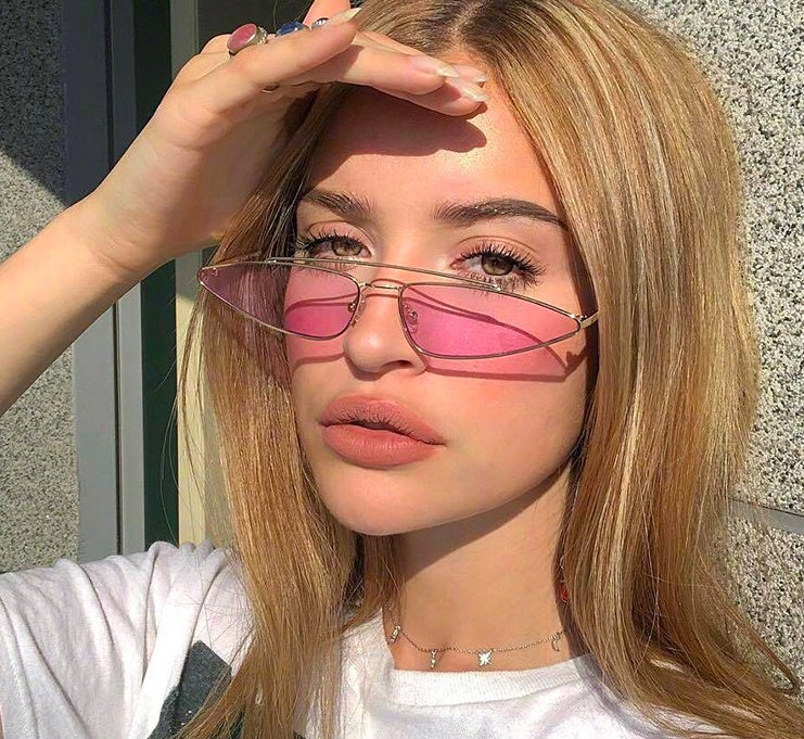 Retro Skinny Cat Eye Sunglasses New Double Metal Frame Vintage Sunglasses