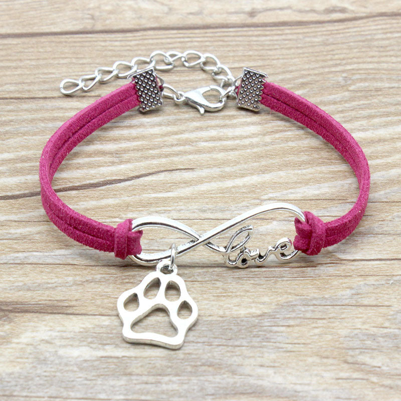 Cute Dog Paw & "Love" Infinity Friendship Bracelet Jewelry Simple Style Hand-woven Infinite Love Pet Bracelet