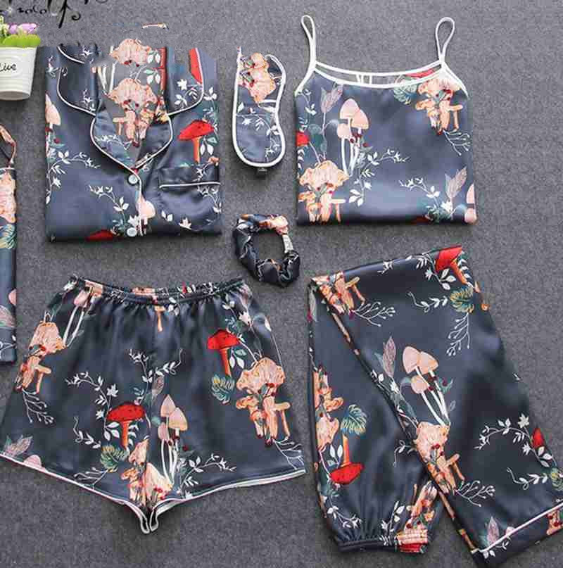 Luxurious Satin / Silk-Look Multi-Piece Pajama & Loungewear Set Pajamas and home wear ladies