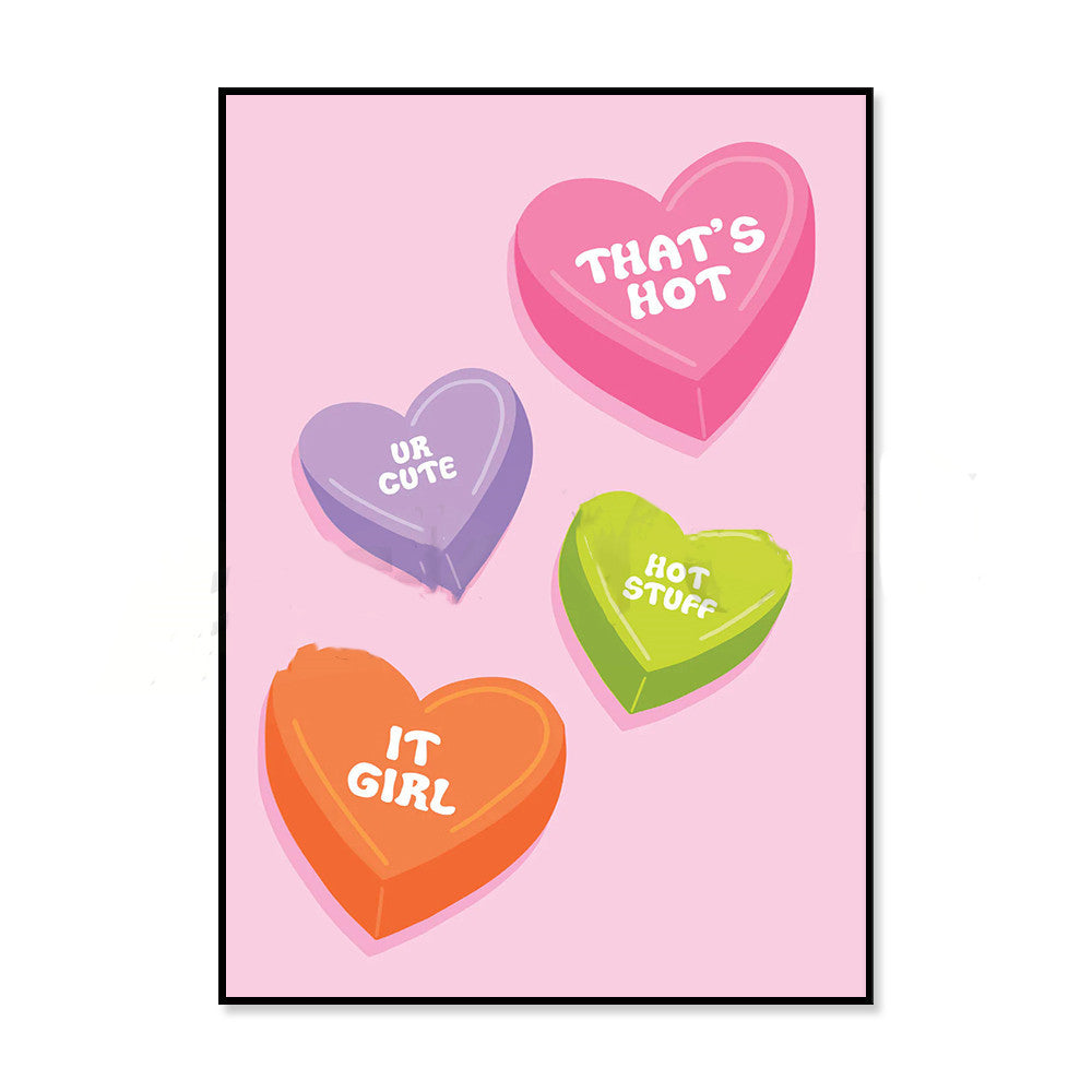 Aesthetic Y2K Inspired Wall Art Prints with Hearts & Lips Mouth Poster Vintage Illustration