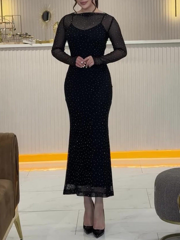 Sexy Mesh Glitter Dress Two-piece Set For Women's