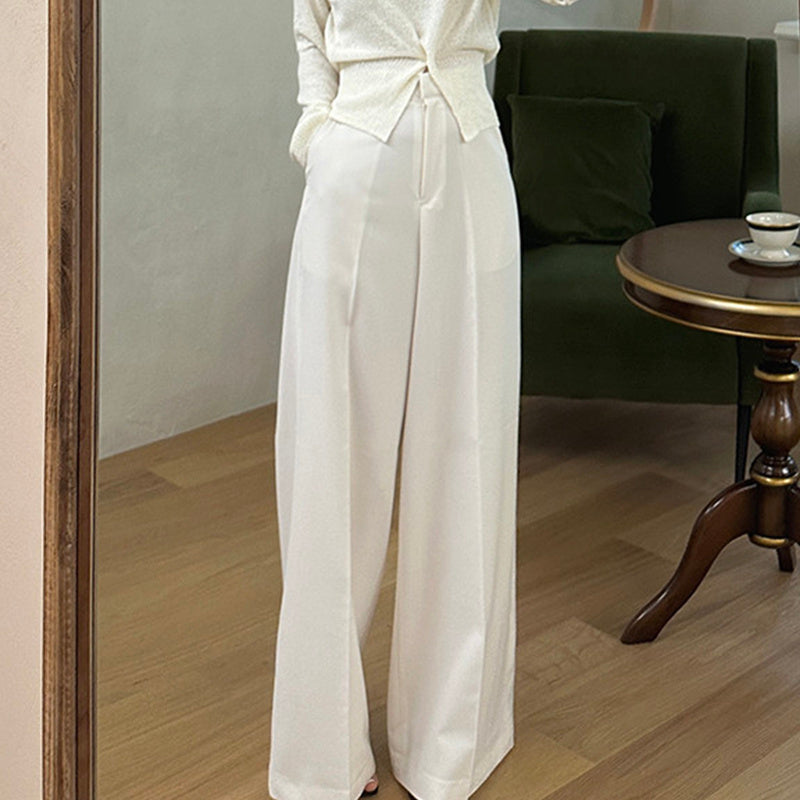 High-Waisted Elegant Wide-Leg Trousers – Office Chic Meets Minimalist Comfort Hanging Wide Leg Mopping Pants Casual Pants Women