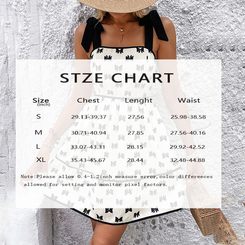 Shoulder Strap Bow Decoration With Bow Print Elegant Summer Dress