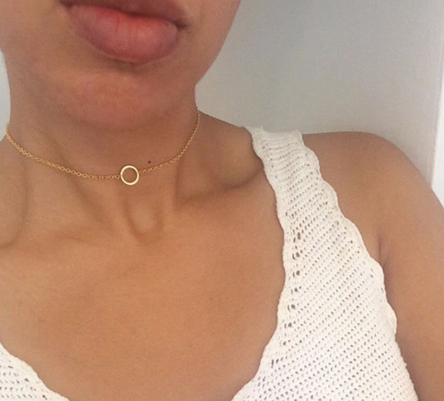 Dainty Circle Pendant Necklaces & Chokers Chain metal ring short necklace