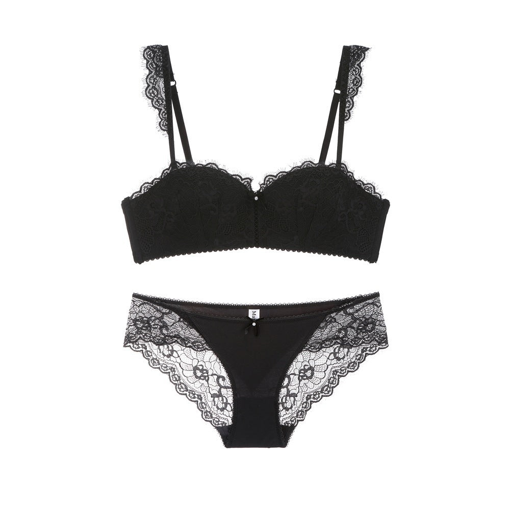Elegant Lace Bra & Panty Lingerie Set Sexy Lace Gathered Bra Set
