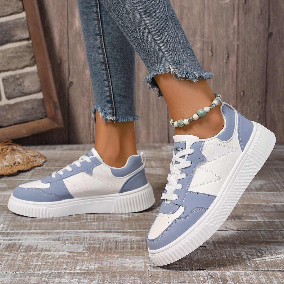 Chic Color Block Design Platform Sneakers Thick Bottom Lightweight Student Casual Sports Skate Shoes