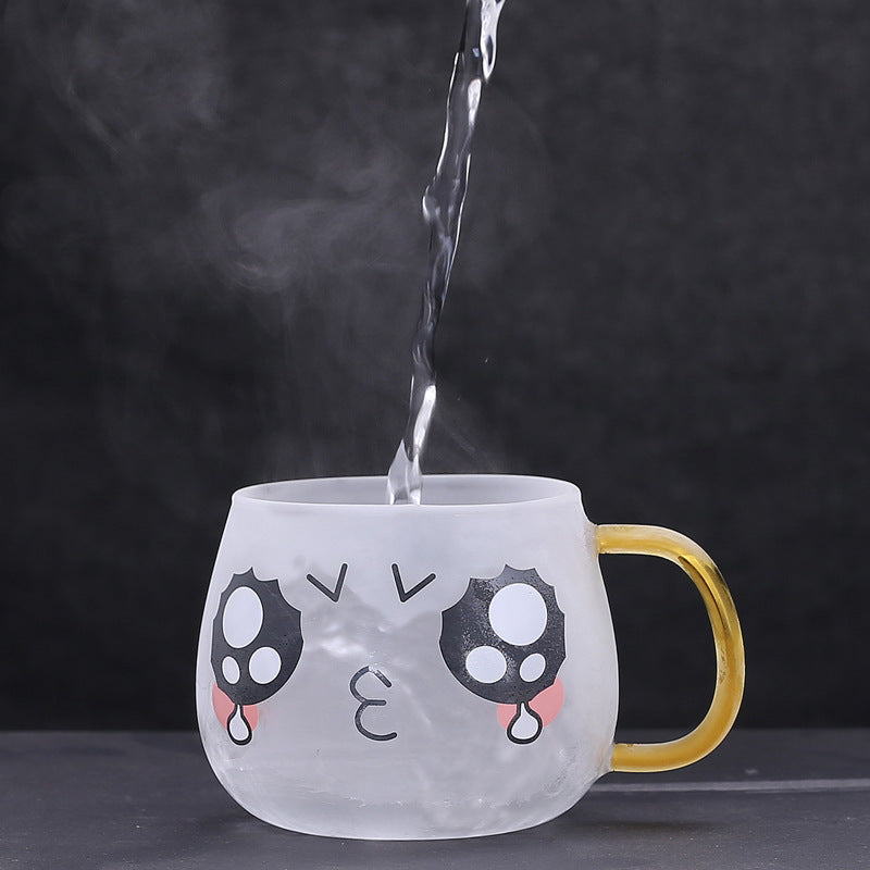 Cute Kawaii Emoji Glass Mug with Gold Handle Cute Glass Expression Coffee Cup Mug