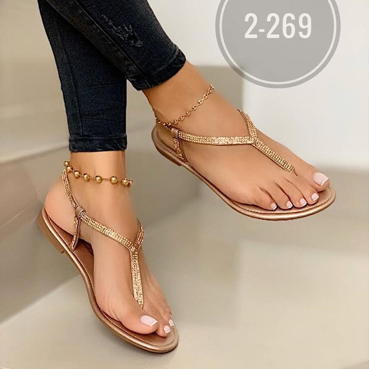 Sparkling T-Strap Rhinestone Sandals