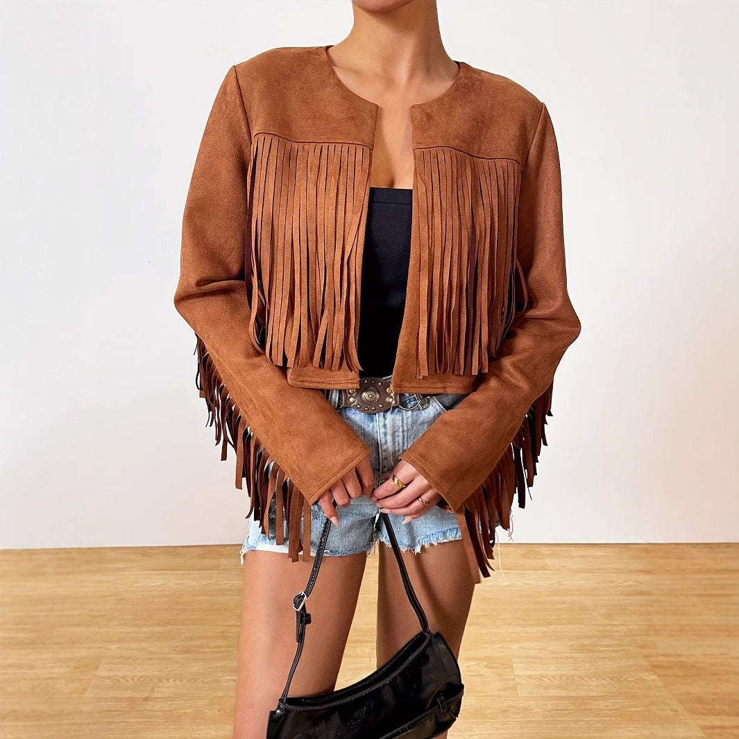 Vacation Casual Retro Tassel Short Jacket For Women's