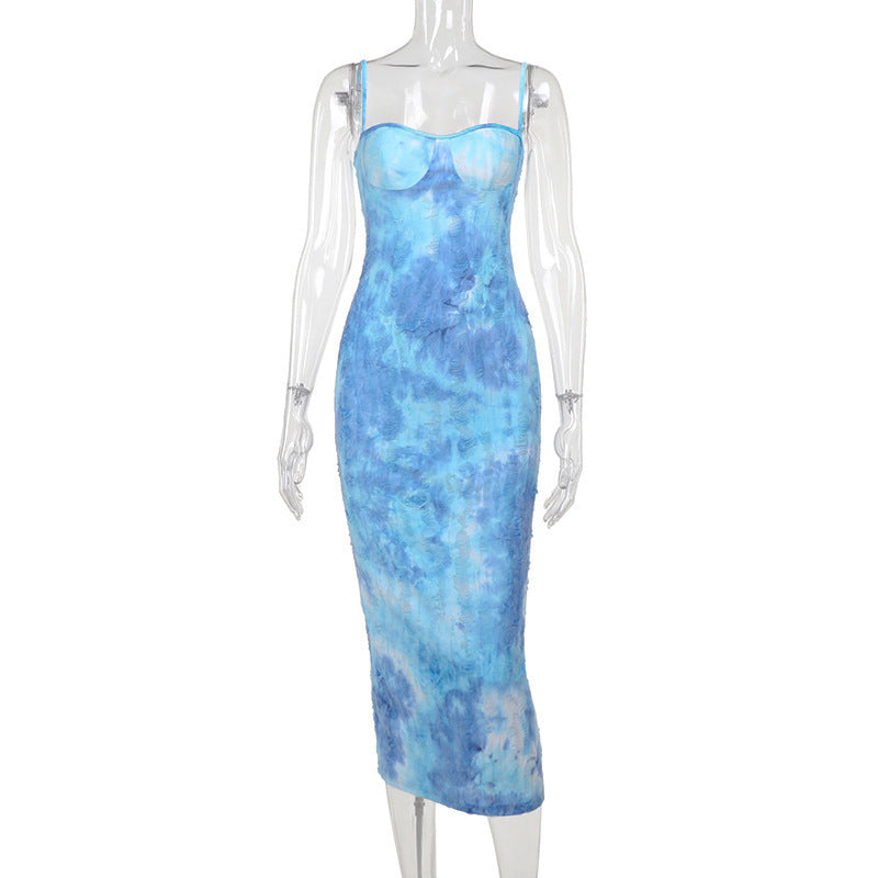 Tatted Tie-dyed Suspenders Bodycon Dress Women