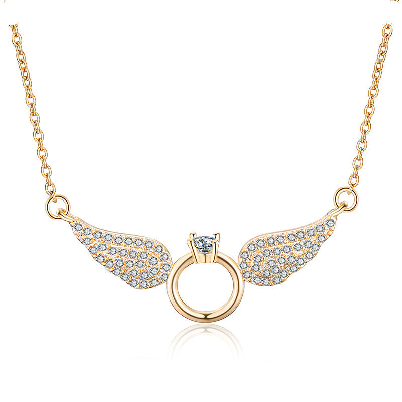 Winged Ring Pendant Necklace – Soar in Style with Sparkling Elegance Butterfly Jewelry Necklace Female Clavicle Chain