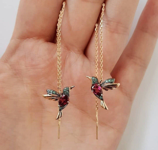 Dainty Hummingbird Threader Earrings - Colorful & Elegant Bird Earrings Fashion Earrings European And American Retro Earrings High Quality