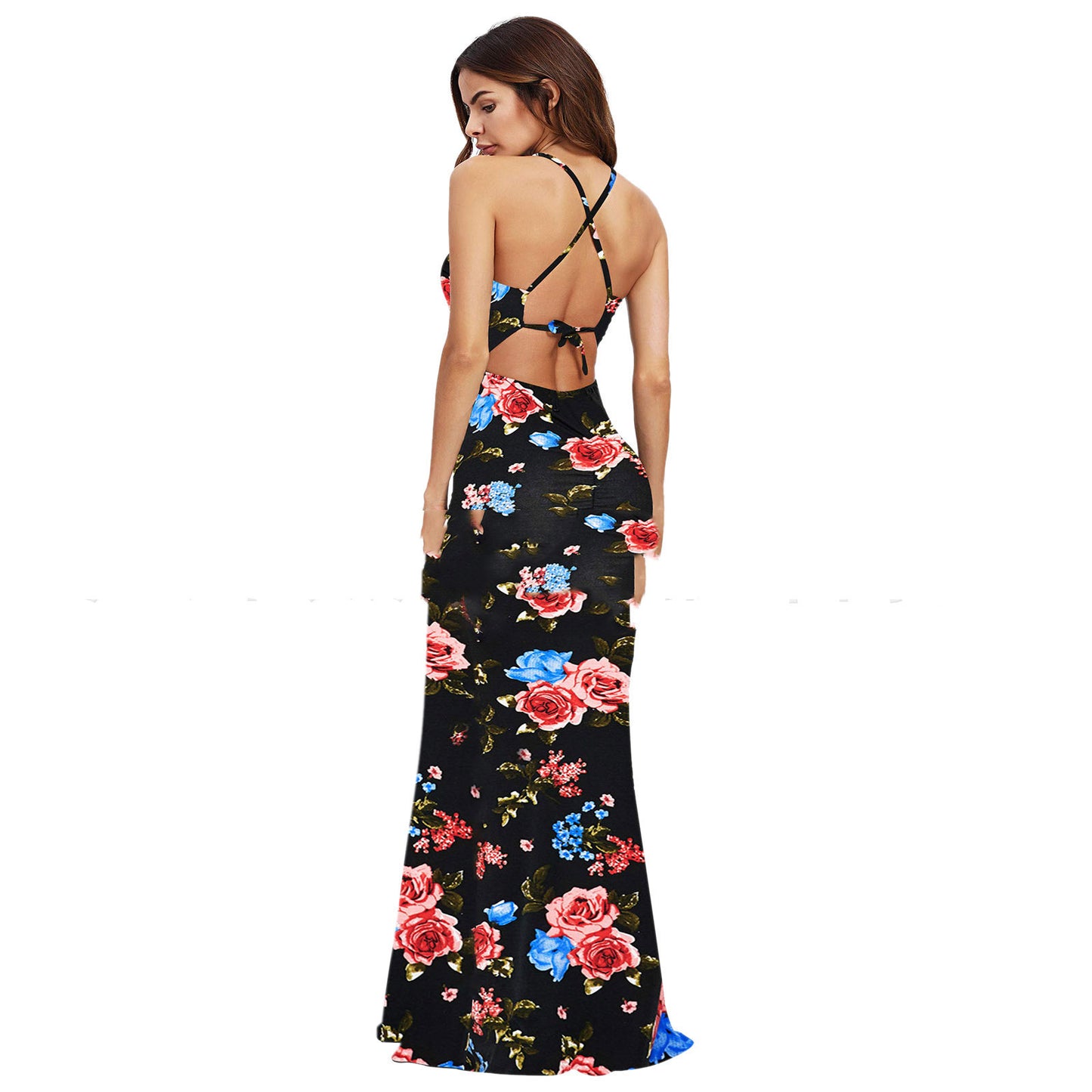 Corset Milk Silk Maxi Suspender Print Bodycon Dress For Women's