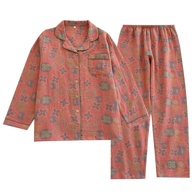 Cozy Printed Cotton Pajama Set - Long Sleeve & Pants Retro New Pure Cotton Pajamas For Women