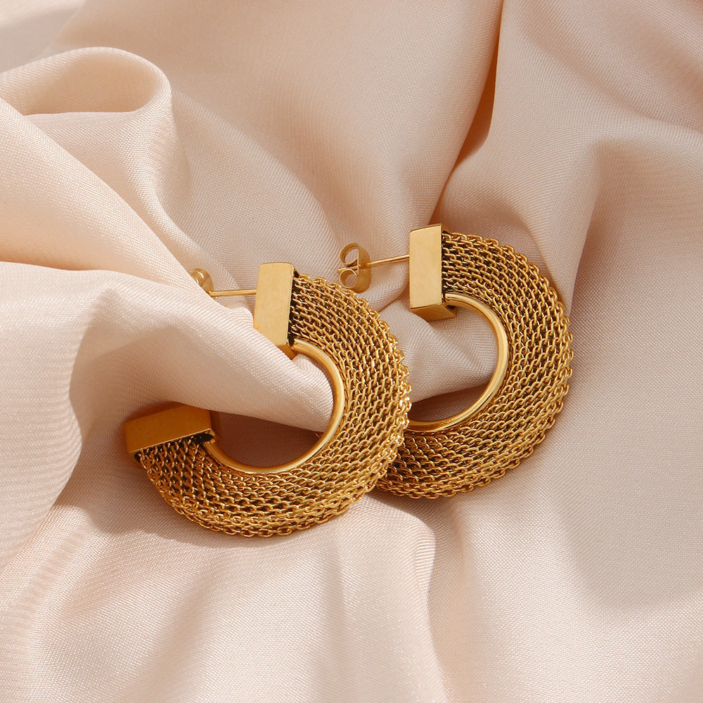Textured Bold Gold Hoop Earrings – Statement Luxury Fashionable Personalized Popular Stainless Steel Earrings Jewelry For Women's