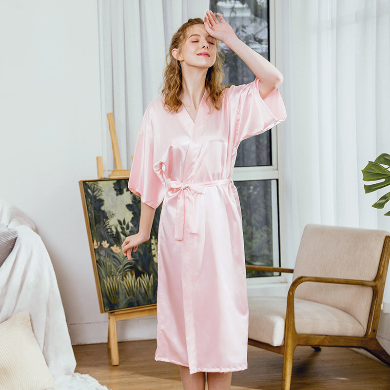 Luxurious Satin Kimono Robe - Soft Silk Feel Bathrobe for Women Pajamas Silk Wedding Pajamas Women