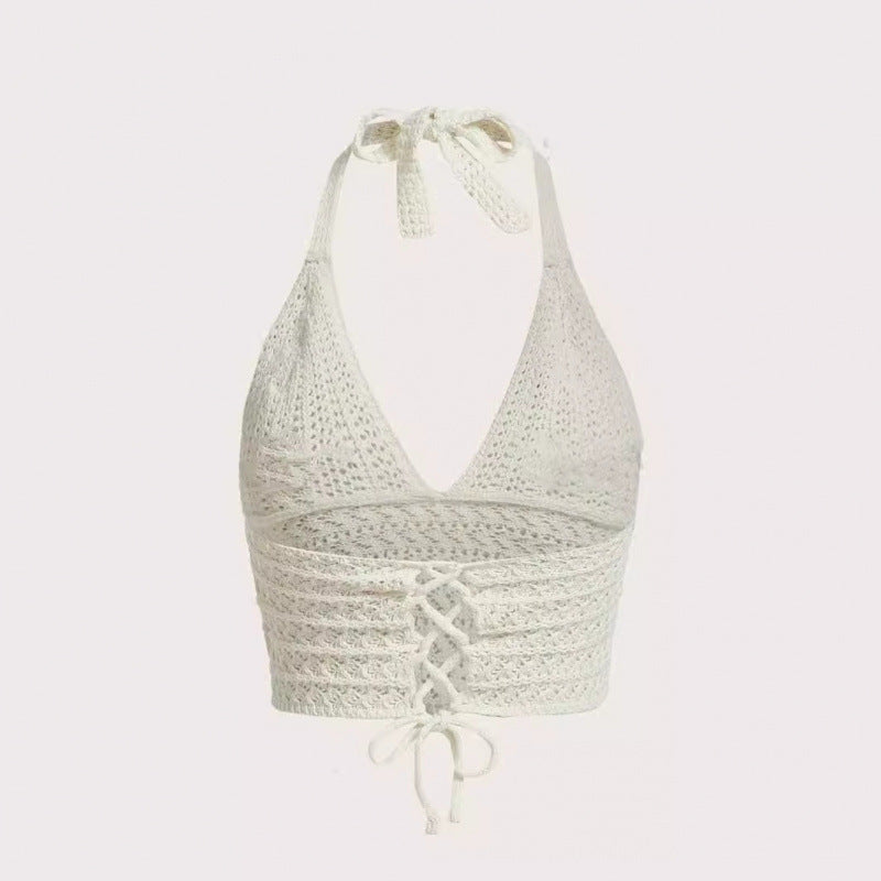 Seaside Holiday Short Inner Woven Halter Top Vest For Women's