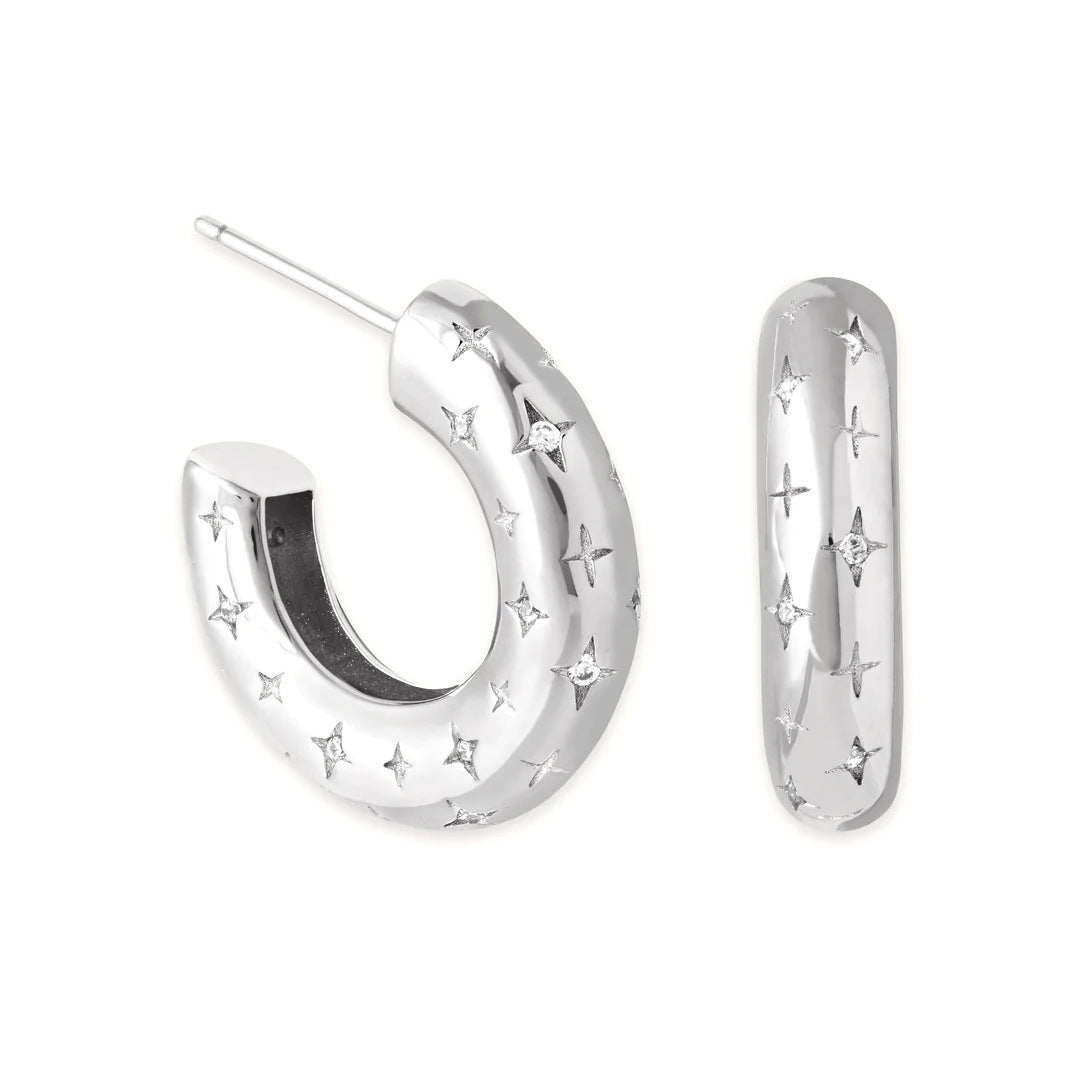 Metallic Star And Moon Earrings Female Special-interest Design Stud Earrings