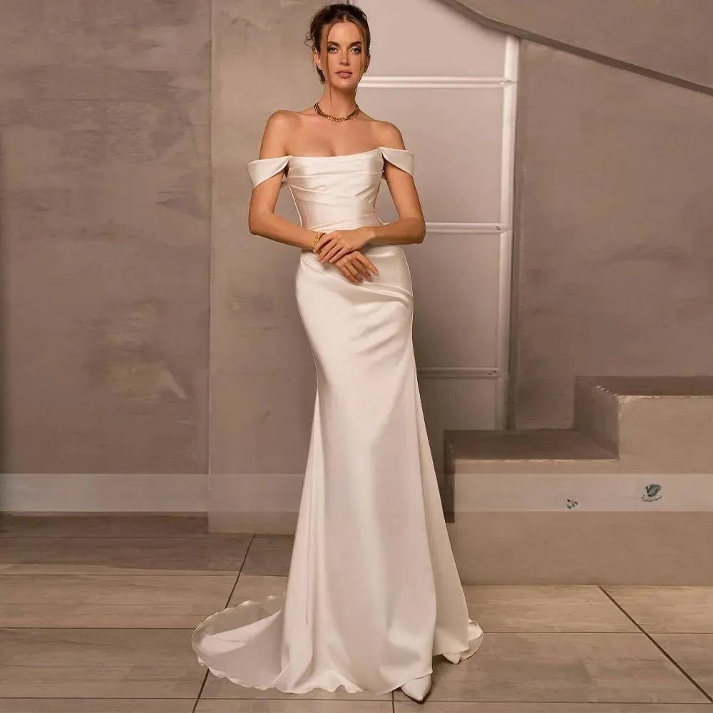 Glamorous White/Cream Formal Gown for Special Occasions Simple Ivory Satin Mermaid Wedding Dress